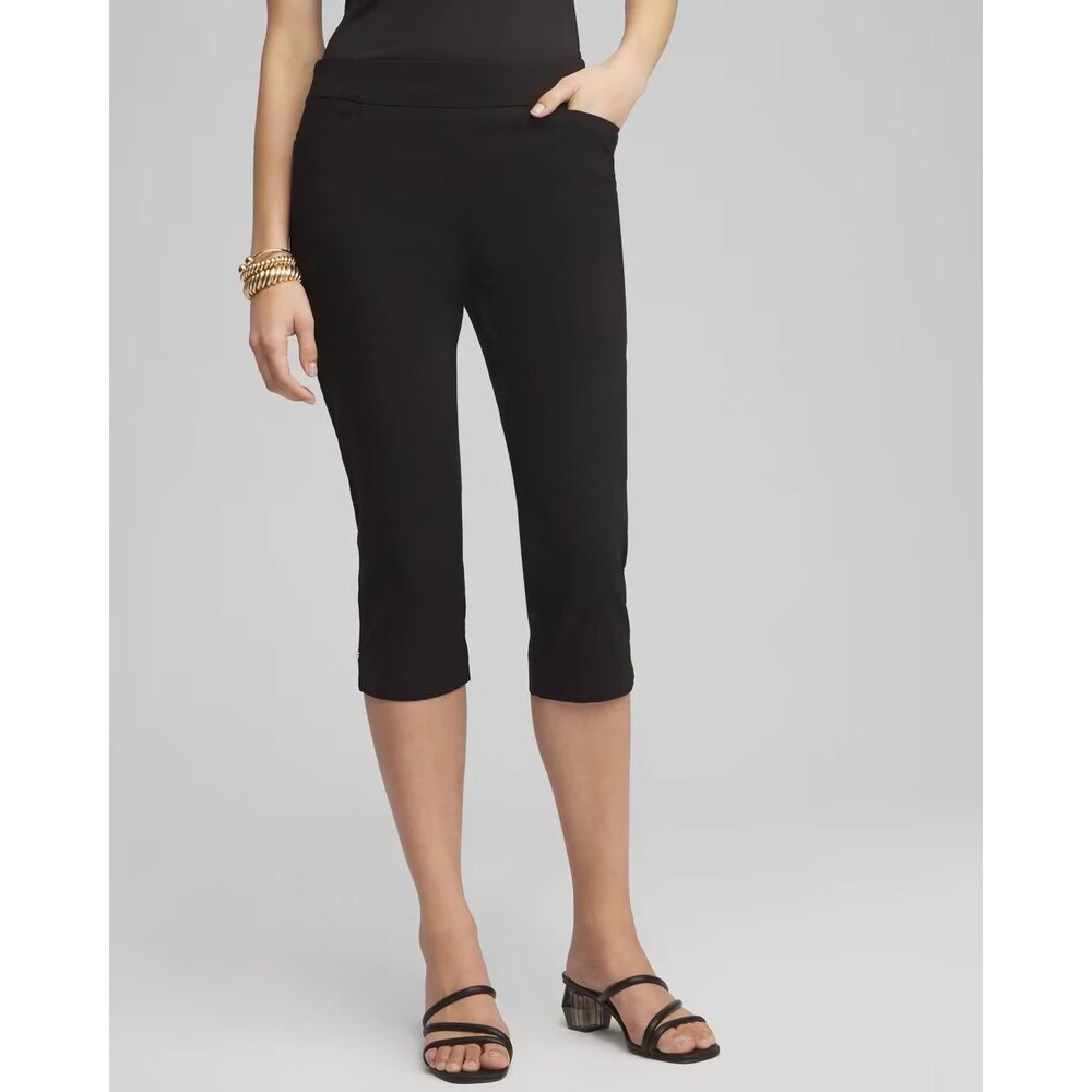 Chicos Brigitte Pull-On Rivet Slim Leg Capri Pants Women 1 US 8 Black NWOT